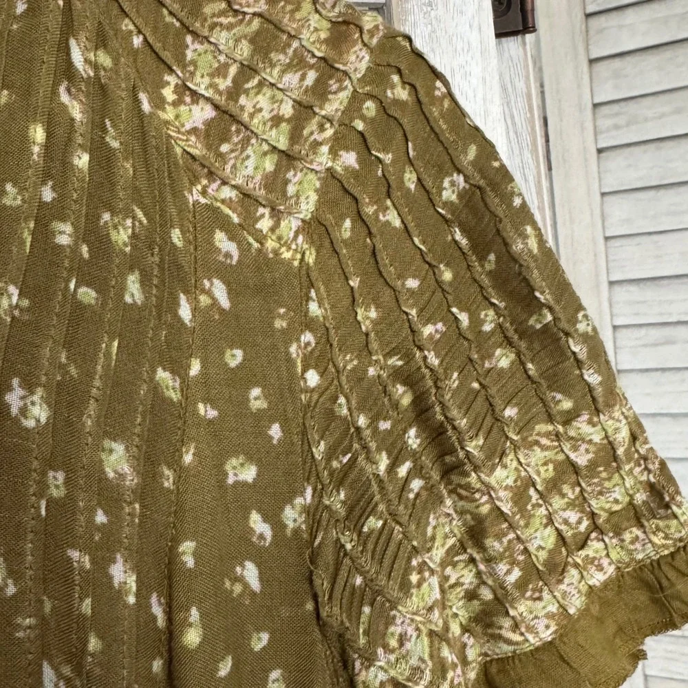 Free‎ People Rare Feelings Maxi Dress Olive Green Floral Boho Tiered Smocked S
